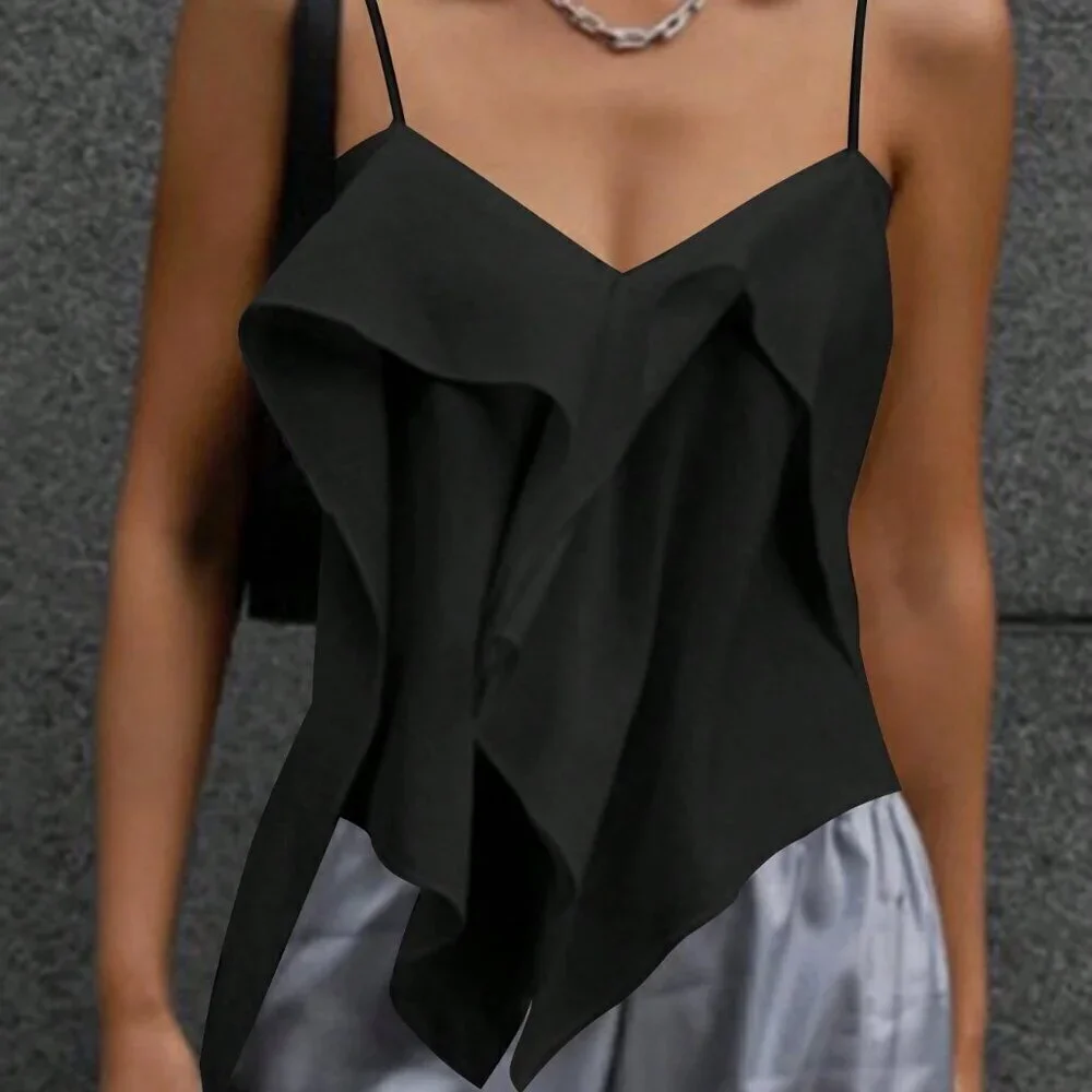 Black Casual Women's Ruffle Strap - Picture 4 of 6